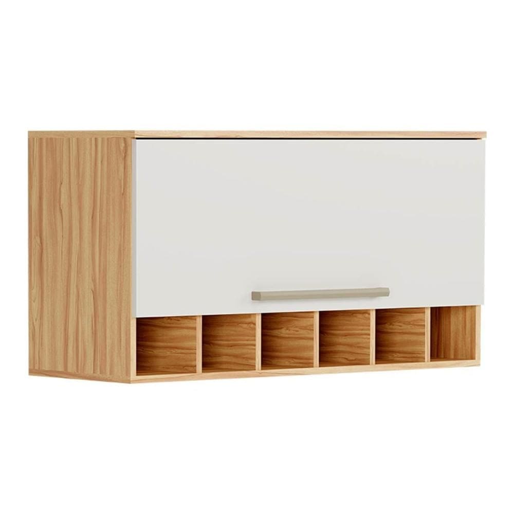 Armário Aéreo p/ Cozinha Nápoli Prime Geladeira Adega c/ 1 Porta Basculante 80cm Amendoa/Off White - Ronipa