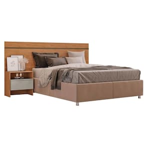 Cabeceira Cama Box Madeirado Casal Prime c/ 1 Mesa e 1 Gaveta Freijo Cumaru Fendi - Novo Horizonte