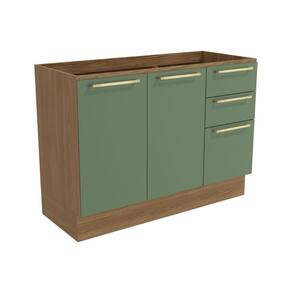 Balcão de Cozinha Botanic M624 c/ 2 Portas e 3 Gavetas s/Tampo 120cm Nogueira/Verde - Kappesberg