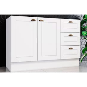 Balcão de Cozinha Americana p/ Pia c/ 2 Portas e 3 Gavetas s/Tampo 120cm Branco - Henn