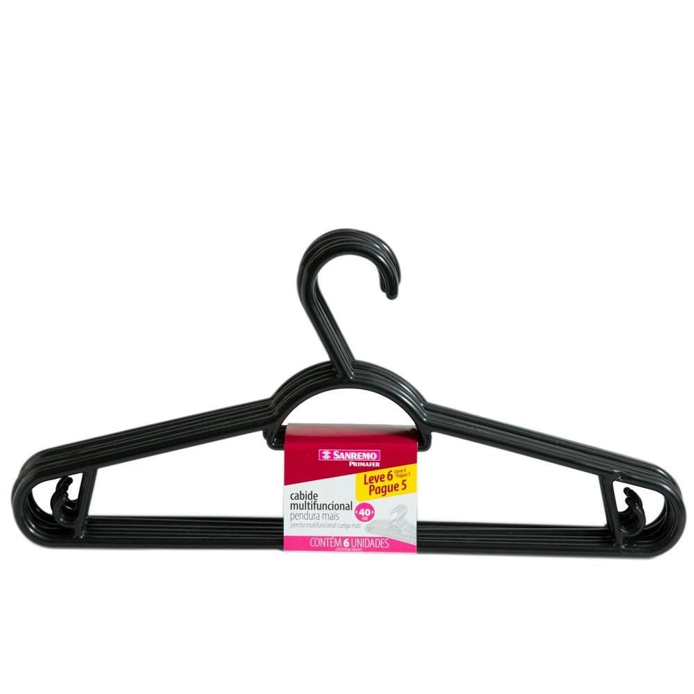 Conjunto 6 Cabides Sanremo Pendura M PR10568 Preto