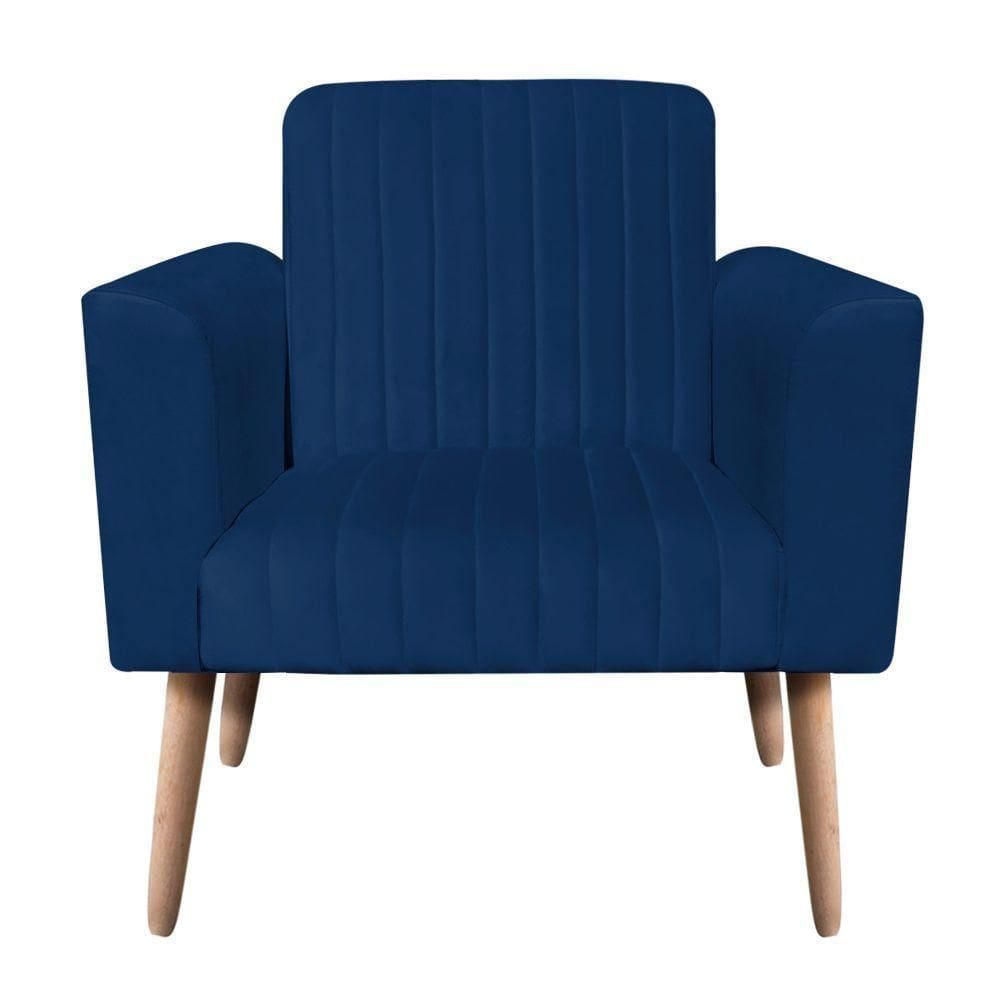 Poltrona Viena Gomada Suede Pés Palito Natural D`rossi Cor Azul Marinho