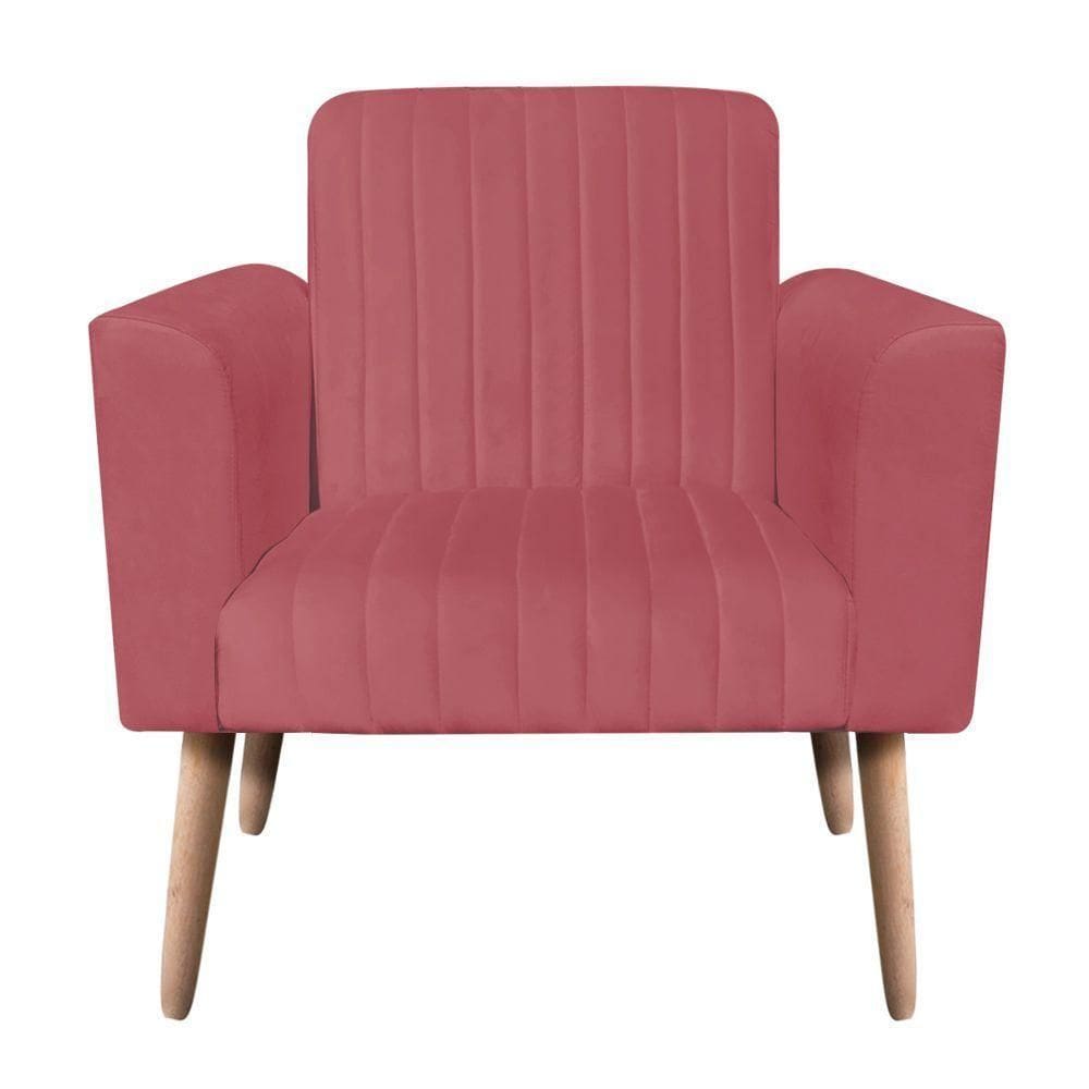 Poltrona Viena Gomada Suede Pés Palito Natural D`rossi Cor Rose