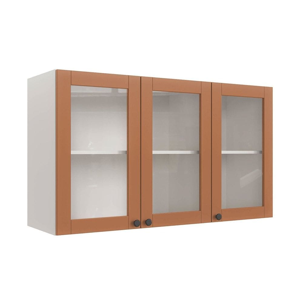 Aéreo 3 Portas 120cm com Portas de Vidro Arizona Cabecasa Madeiramadeira Branco/Terracota