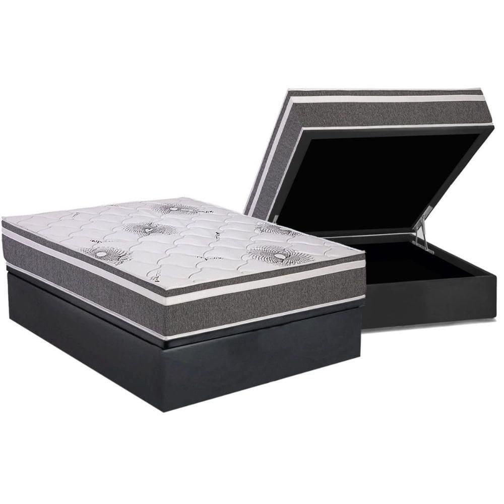 Conjunto Box Baú Casal: Colchão Espuma Polar D33 Pérola Premium + Base CRC Suede Gray (138x188)