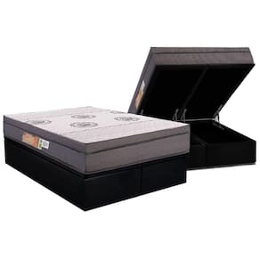 Cama Box Baú Queen: Colchão Anatômico Polar D28 OrthoPremium Grey + Base CRC Suede Black (158x198)