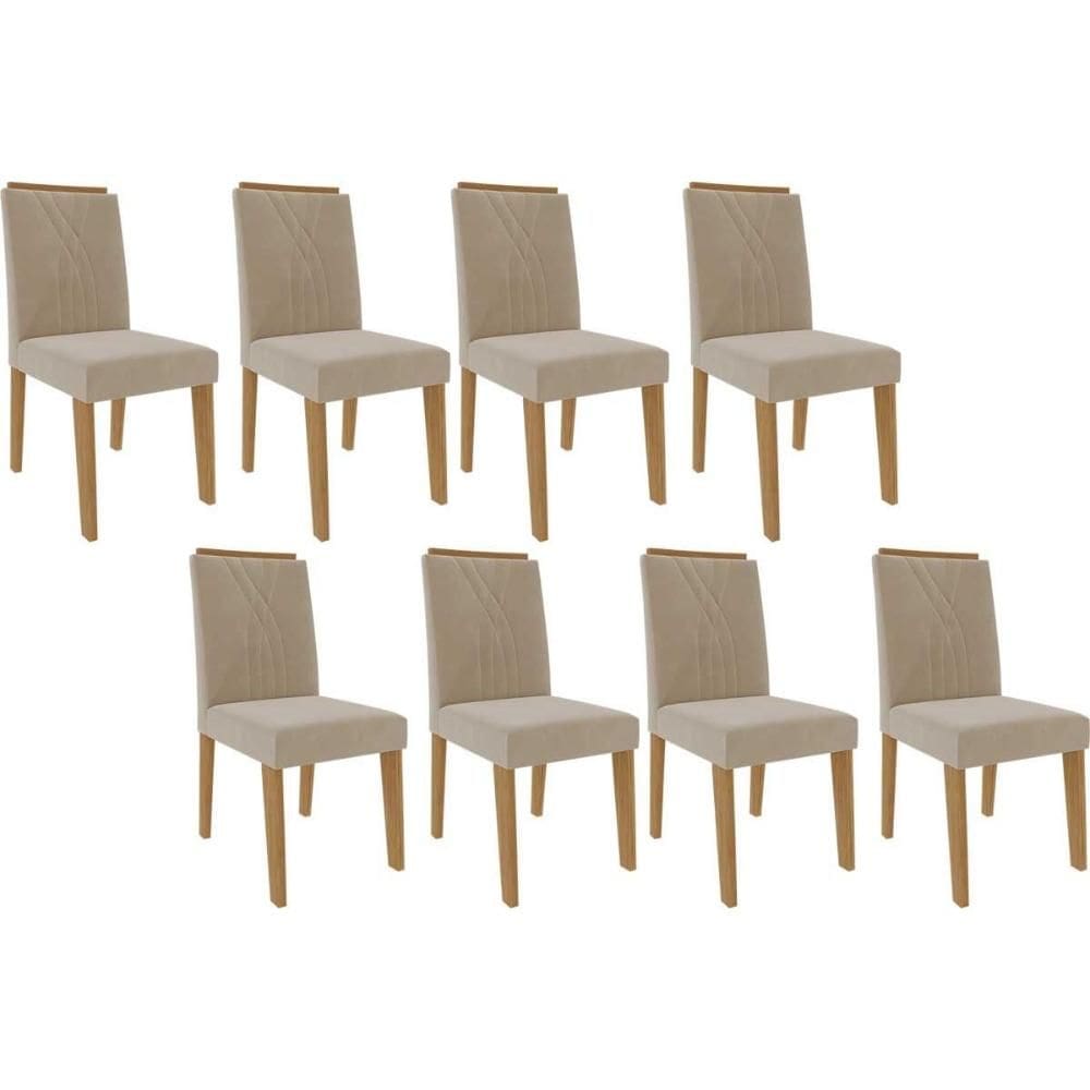 Cadeira Sala de Jantar Nicole Kit 8 Un Savana/Nature-Suede Nude Bege - Cimol