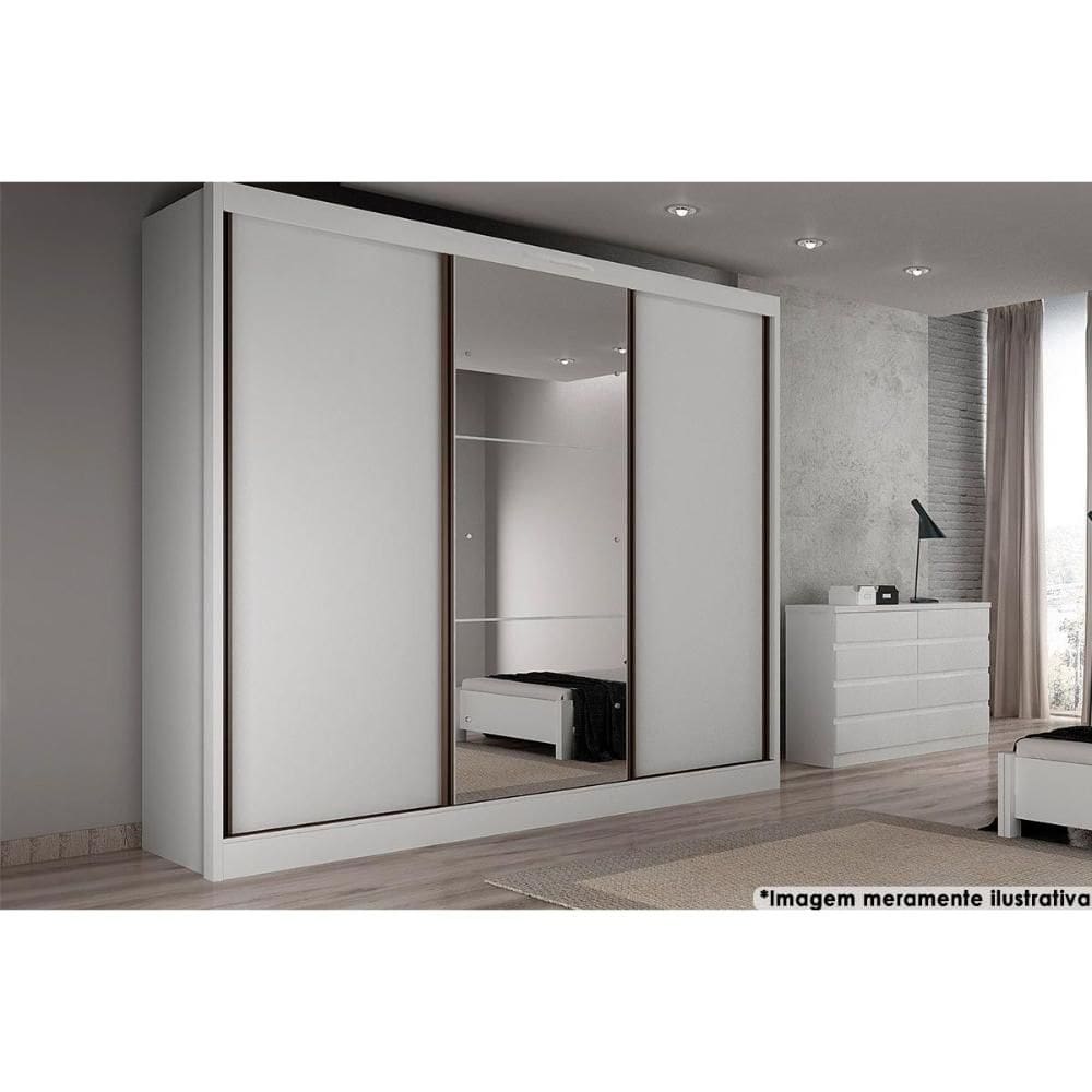 Guarda Roupa Casal 3 Portas de Correr (1 c/ Espelho) e 6 Gavetas Natus/Duna Branco - Novo Horizonte
