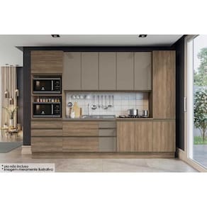 Cozinha Completa Maxxi 7 Peças (2Aéreos+2Balcões+1Torre Quente+1Paneleiro+1Complemento) s/Pia CZ260 Nogal - Kappesberg