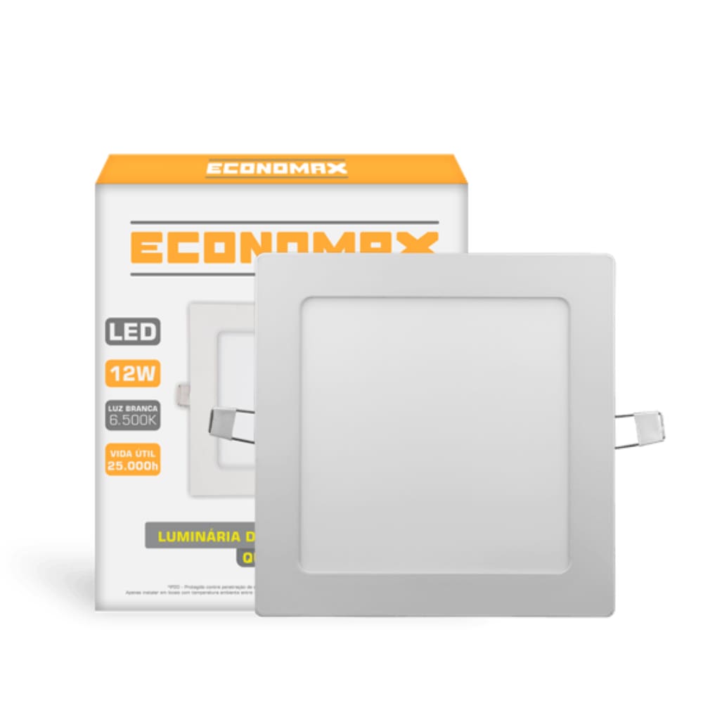 Painel Plafon 12w Quadrado Embutir Led 6500K Branca Frio Bivolt Economax