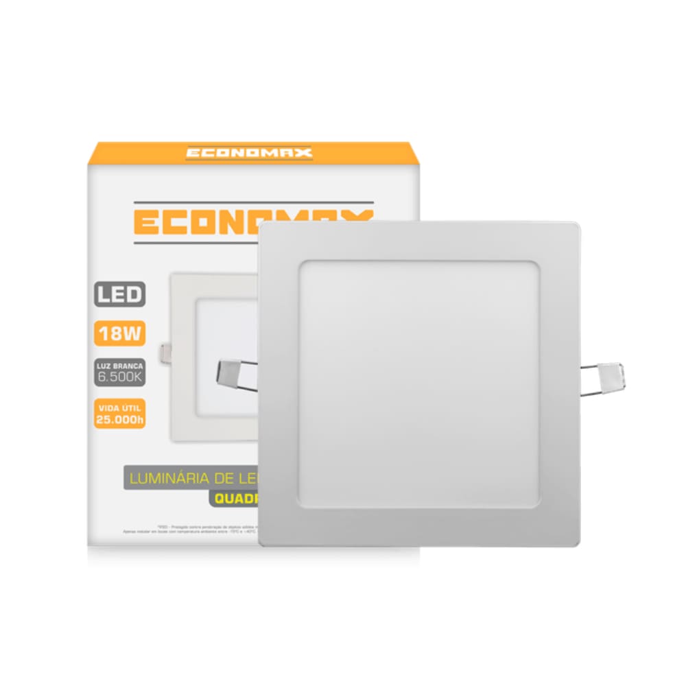 Painel Plafon 18w Quadrado Embutir Led 6000K Branca Frio Bivolt Economax