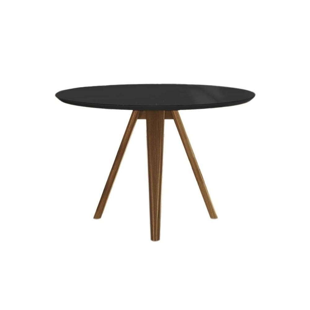 Mesa de Sala Jantar Duna Madeira Maciça c/ Tampo Madeirado c/ Vidro 105x105cm Carvalho/Preto fosco/Vidro preto - Kappesberg