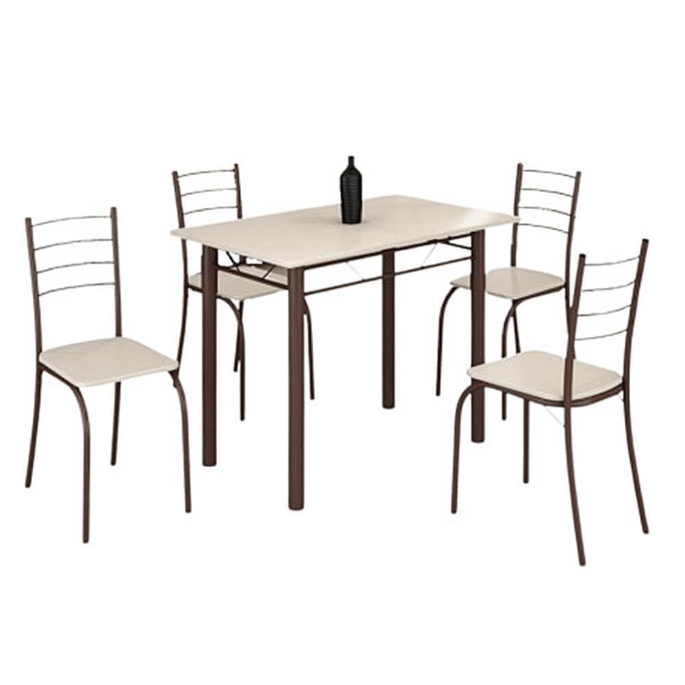 Conjunto Mesa com 4 Cadeiras Tampo em Granito Teixeira 100x60cm Marrom Off White