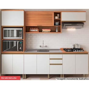 Cozinha Completa Thela Macadâmia 5 Peças (2Aéreos+2Balcões+1Paneleiro) CZC25 Freijo/Branco - Telasul