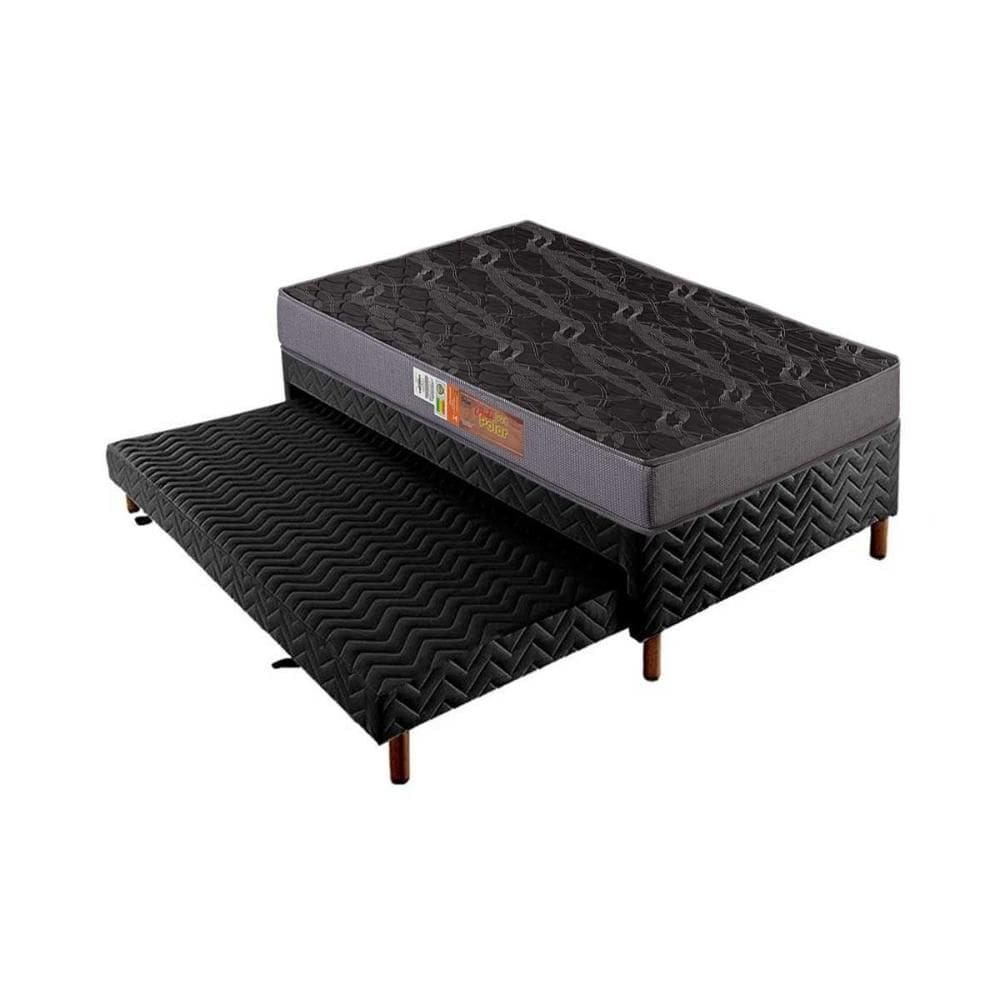 Conjunto Box Solteiro: Colchão Espuma Polar D20 Pérola Gray + Base CRC Suede Black (88x188)