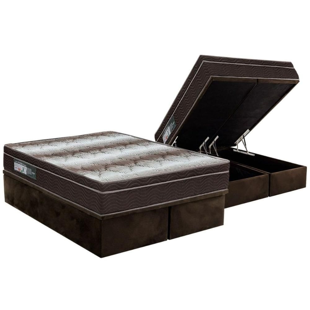 Cama Box Baú Queen: Colchão Ortopédico Ortobom Light + Base CRC Suede Brown (158x198)