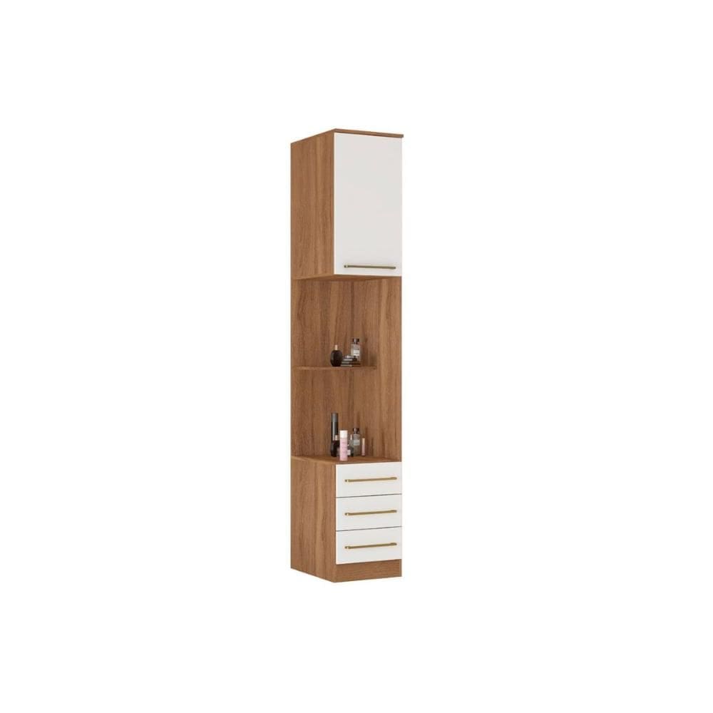 Módulo de Quarto Casal Armário Mesa de Cabeceira 71180K Irlanda c/ 1 Porta e 3 Gavetas Amendola/Branco - Demóbile