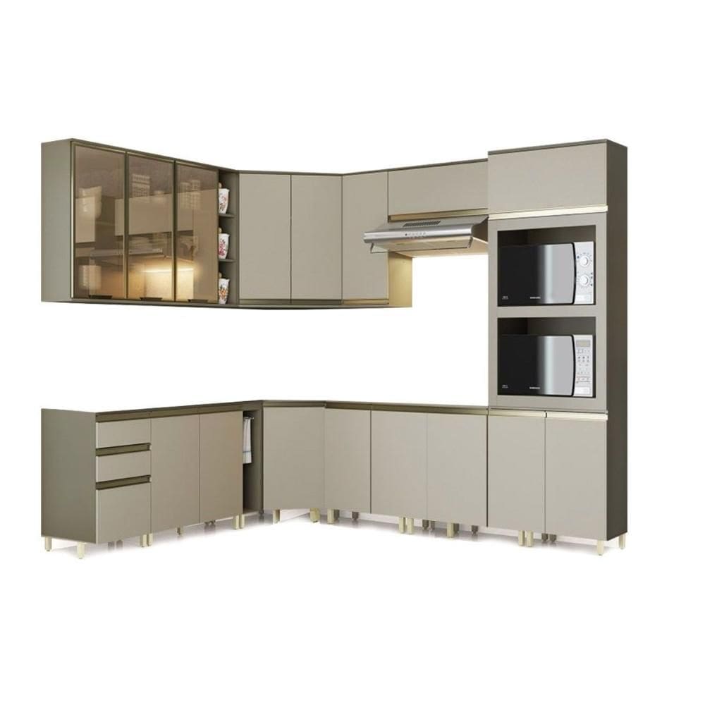 Cozinha Modulada Completa Connect 11 Peças (4 Armários + 4 Balcões + 1 Paneleiro + 2 Complementos) C11P02 Duna/Cristal - Henn