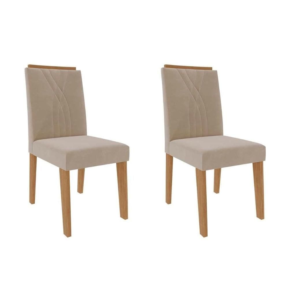 Kit 2 Cadeiras Sala Jantar Nicole 2 Un Savana-Nature/Suede Nude Bege - Cimol