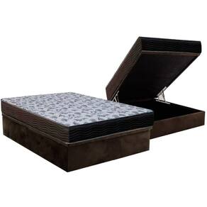 Cama Box Baú Casal: Colchão Anatômico Ortobom D33 ISO 100 Ultra Firme + Base CRC Suede Brown (138x188)