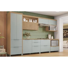 Cozinha Completa Marquesa 7 Peças (3 Aéreos + 3 Balcões + 1 Paneleiro) C6P41 Nature/Verde - Nesher