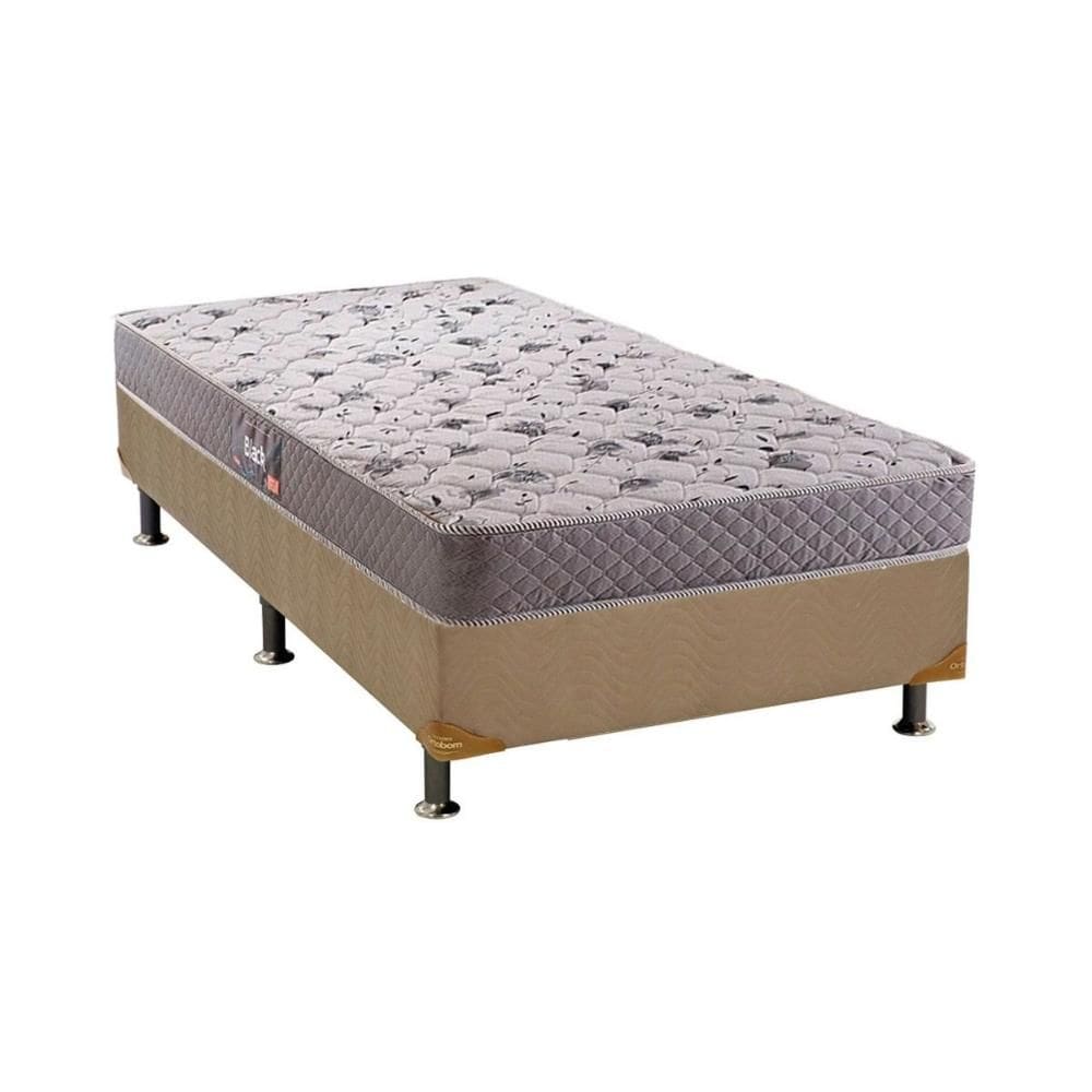 Cama Box Solteiro: Colchão Espuma Herval D28/AG65 Black + Base CRC Suede Clean(88x188)