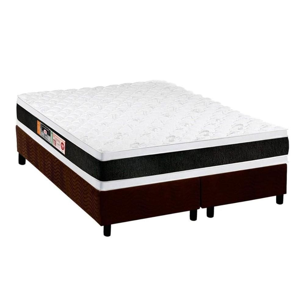 Cama Box King: Colchão Espuma Castor D45 Black e White AIR Double Face + Base CRC Suede Brown(193x203)