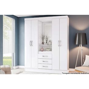 Guarda Roupa Casal 4 Portas e 3 Gavetas c/ 1 Espelho Briz B24 Branco - Henn