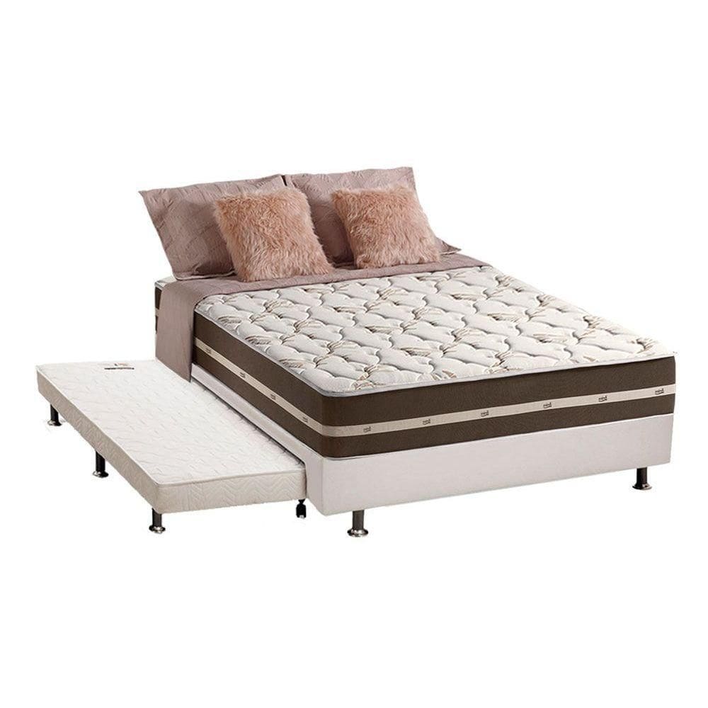 Cama Box c/ Auxiliar Casal: Colchão D Angelis Anjos Superlastic Classic Marrom + Base CRC Courano Branco (138x188)