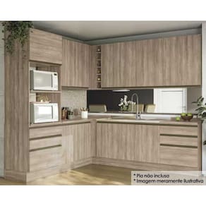 Cozinha Modulada Kappesberg Maxxi 12 Peças (4 Armários + 4 Balcões + 1 Paneleiro + 3 Complementos) CZ200 Nogal-Kappesberg