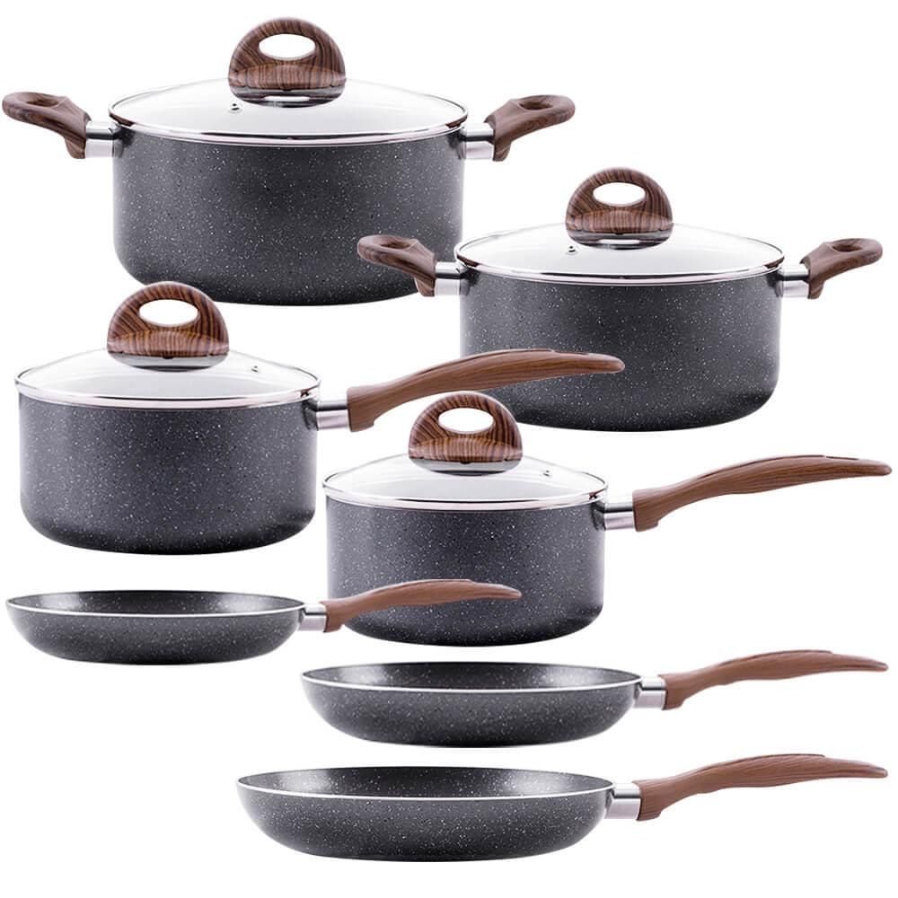 Jogo de Panelas Antiaderente de Indução Ceramic Life Smart Plus Granito 7 Peças - Brinox