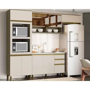 Cozinha Modulada Completa Connect 4 Peças (2Aéreo+1Paneleiros+1Balcão) CPT98 Duna/Cristal - Henn