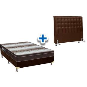 Cama Box Queen CRC + Colchão Ortopédico Light Ortobom + Cabeceira Dama Size - Courano Cacau