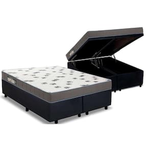Conjunto Box Baú Queen: Colchão Espuma Ortobom D33 Light Saúde + Base CRC Suede Black (158x198)