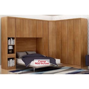 Quarto Casal Completo Rizon/Linea 5 Peças (1 Aéreo + 2 Guarda Roupas + 1 Canto Obliquo + 1 Complementos) QCM110 Cumaru - Novo Horizonte