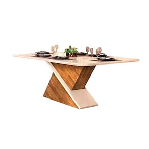 Mesa de Sala Jantar Zafira c/ Tampo Madeirado c/ Vidro Curvo 200x100cm Freijó/Off White - DJ Móveis