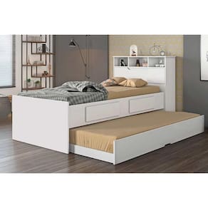Cama Solteiro Ravena c/ 2 Gavetas e Auxiliar Branco - Conquista