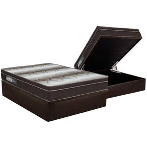 Cama Box Baú Casal: Colchão Ortopédico Ortobom Light + Base CRC Courano Brown (138x188)