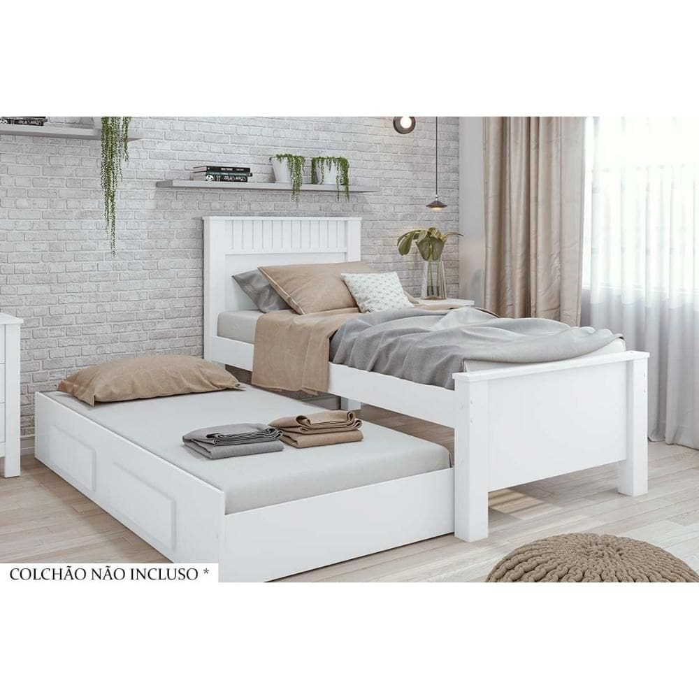 Cama Solteiro Athenas c/ 2 Gavetas e Auxiliar Branco - Lopas