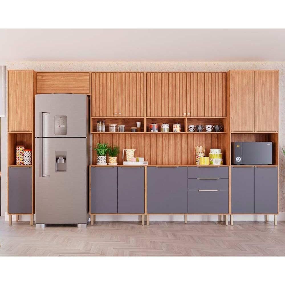 Cozinha Completa Divina 9 Peças (3Aéreos+2Balcões+2Paneleiros+2Complementos) CZ010 Freijo/Titanium - MGM
