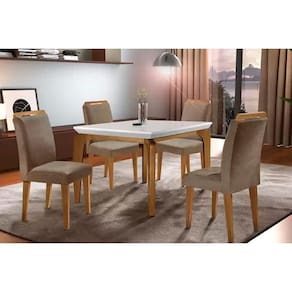 Conjunto: Mesa Sala Jantar Londrina Tampo Madeirado c/ Vidro 120cm + 4 Cadeiras Athenas Imbuia/Chocolate Capuccino - Rufato