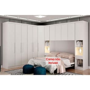 Quarto Casal Completo Rizon/Linea 7 Peças ( 1 Aéreo + 3 Guarda Roupas + 1 Closet Obliquo + 2 Complementos) QCM106 Branco - Novo Horizonte