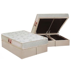 Cama Box Baú King: Colchão Espuma Castor D33 Sleep Max Relax + Base CRC Suede Clean(193x203)