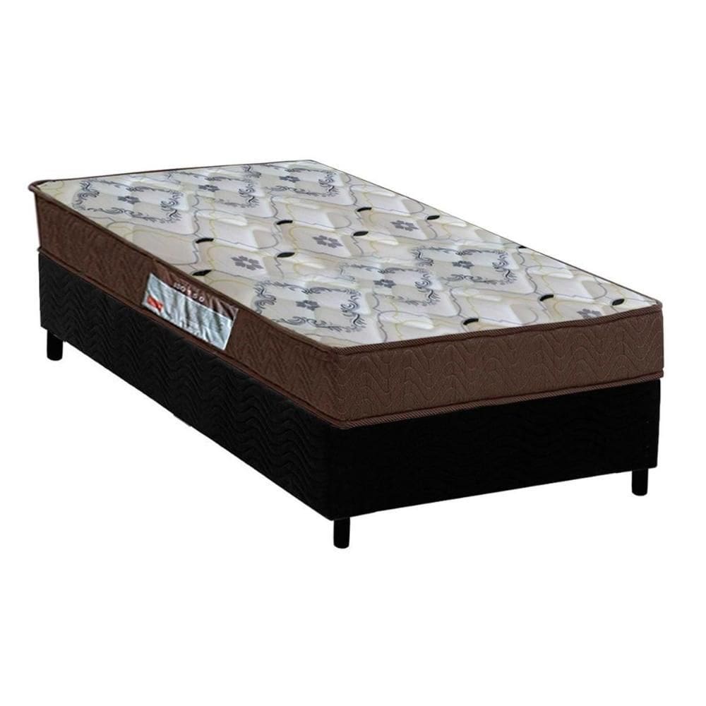 Cama Box Solteiro: Colchão Espuma D45 Ortobom /EP Anatômico Fort Tech ISO 150 + Base CRC Suede Black(88x188)