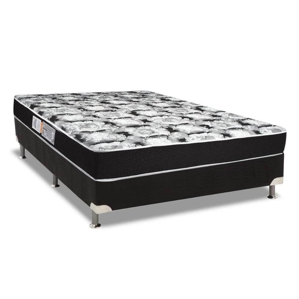 Conjunto Box Casal: Colchão Espuma Luckspuma D45 Gran Luck Black Pró Saúde + Base CRC Suede Black (138x188)