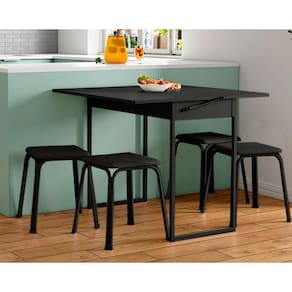 Sala de Jantar Completa 1590 Extensível e 4 Banquetas Preto - Preto/Preto - Carraro