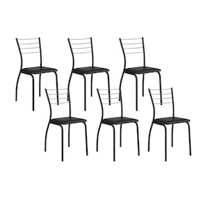 Cadeira Sala de Jantar 1700 Kit 6 Un Preto/ Courano Preto - Carraro