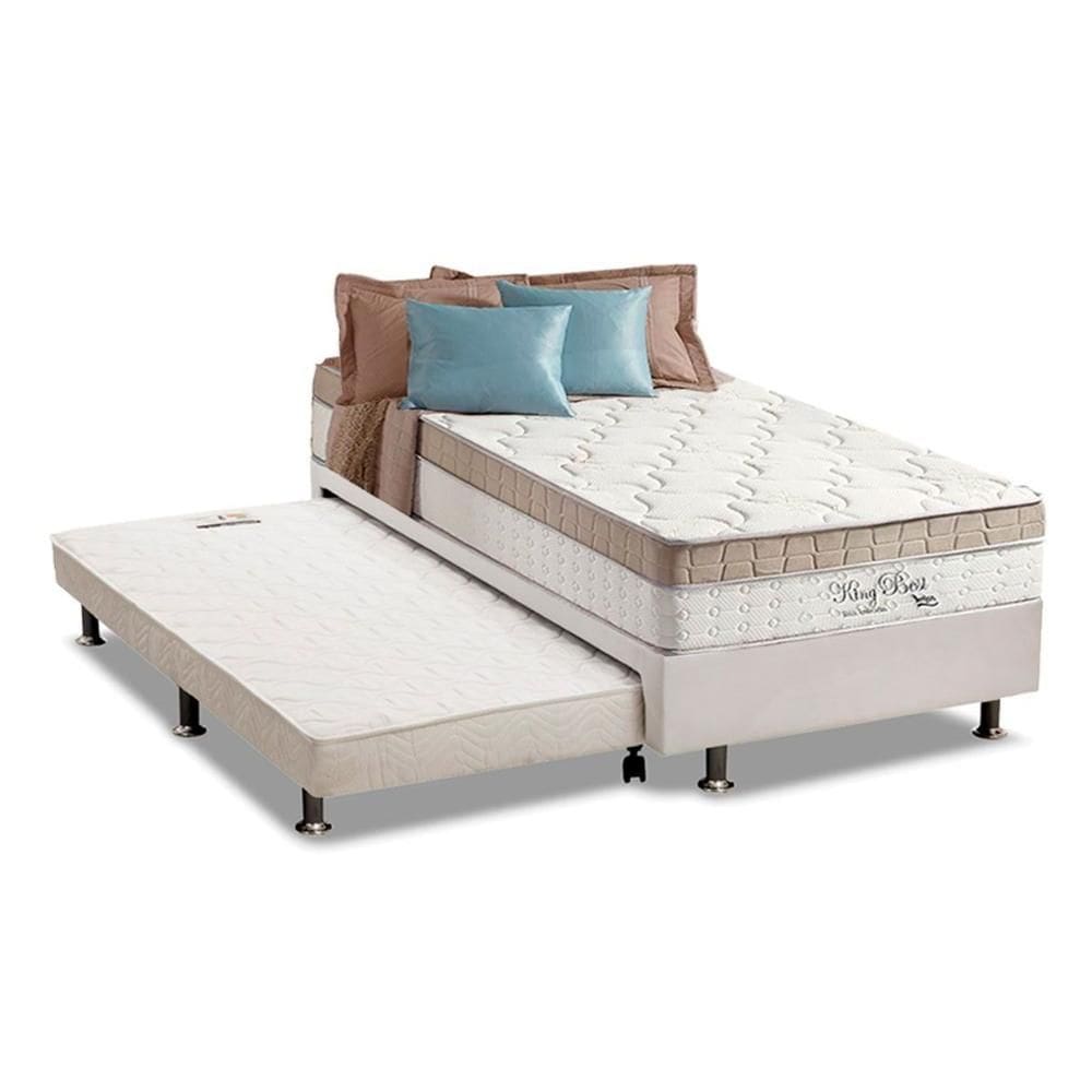 Cama Box c/ Auxiliar Solteiro: Colchão D Angelis Anjos Superlastic King Best Clean 28 + Base CRC Courano Branco (88x188)