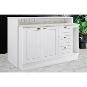 Bancada Ilha Cozinha Gourmet Americana c/ 2 Portas e 3 Gavetas 145cm Branco - Henn