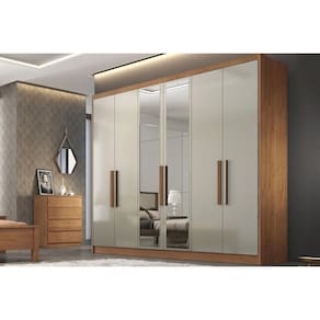 Guarda Roupa Casal 6 Portas (2 c/ Espelho) e 8 Gavetas Rizon/Linea Plus Cumaru/Fendi - Novo Horizonte